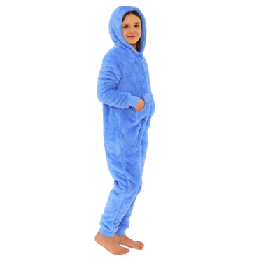 Kids Blue Fluffy Fleece Hooded Onesie (14742321561982)