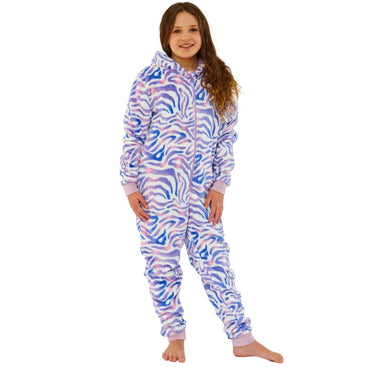 Kids Lilac Fleece Tie Dye Zebra Onesie (7868559130850)