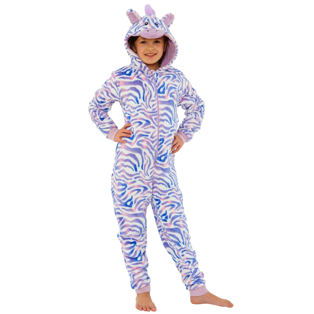 Kids Lilac Fleece Tie Dye Zebra Onesie (7868559130850)