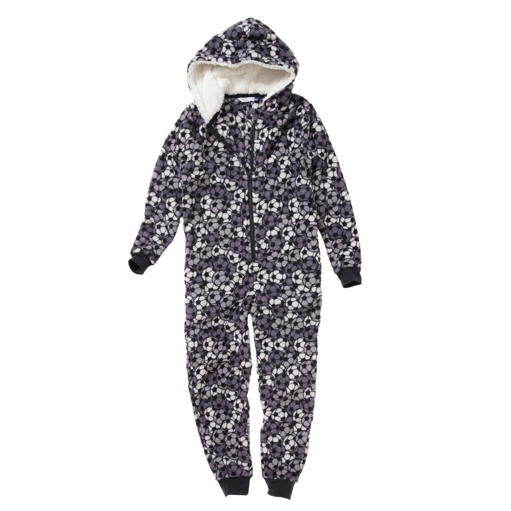 Boys Childs Teens Unisex Football Print Fleece Hooded Onesie (14742323003774)