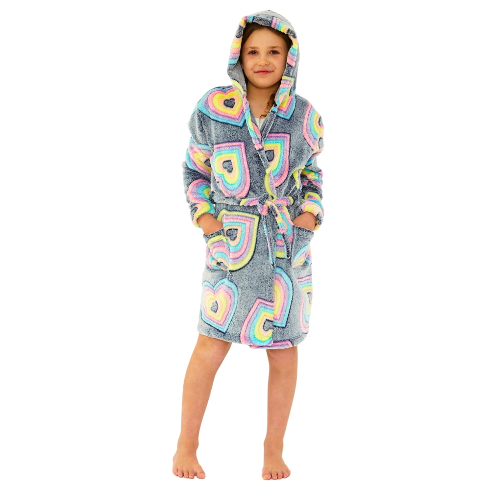 Rainbow Hearts Fleece Dressing Gown (14742325330302)