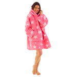 Womens Star Print Teddy Fleece Wearable Hoodie Blanket (14761862562174)