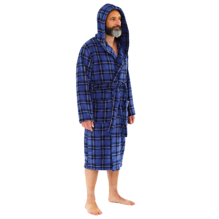 Men's Check Print Fleece Dressing Gown (14761873965438)