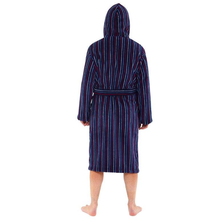 Men's Stripe Print Fleece Dressing Gown (14761873998206)