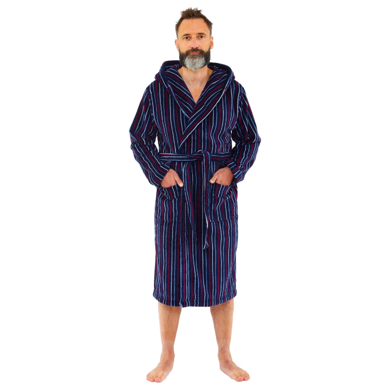 Men's Stripe Print Fleece Dressing Gown (14761873998206)