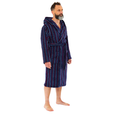 Men's Stripe Print Fleece Dressing Gown (14761873998206)