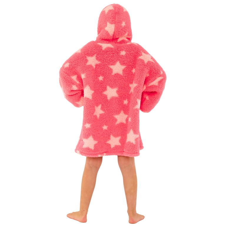 Girls Star Print Puffy Fleece Wearable Hoodie Blanket (14742322086270)