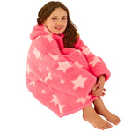 Girls Star Print Puffy Fleece Wearable Hoodie Blanket (14742322086270)