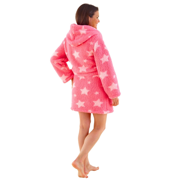 Women's Star Print Teddy Fleece Dressing Gown (14761873899902)