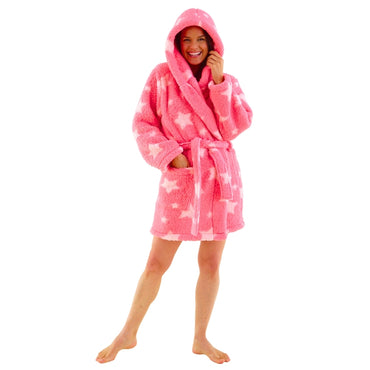 Women's Star Print Teddy Fleece Dressing Gown (14761873899902)