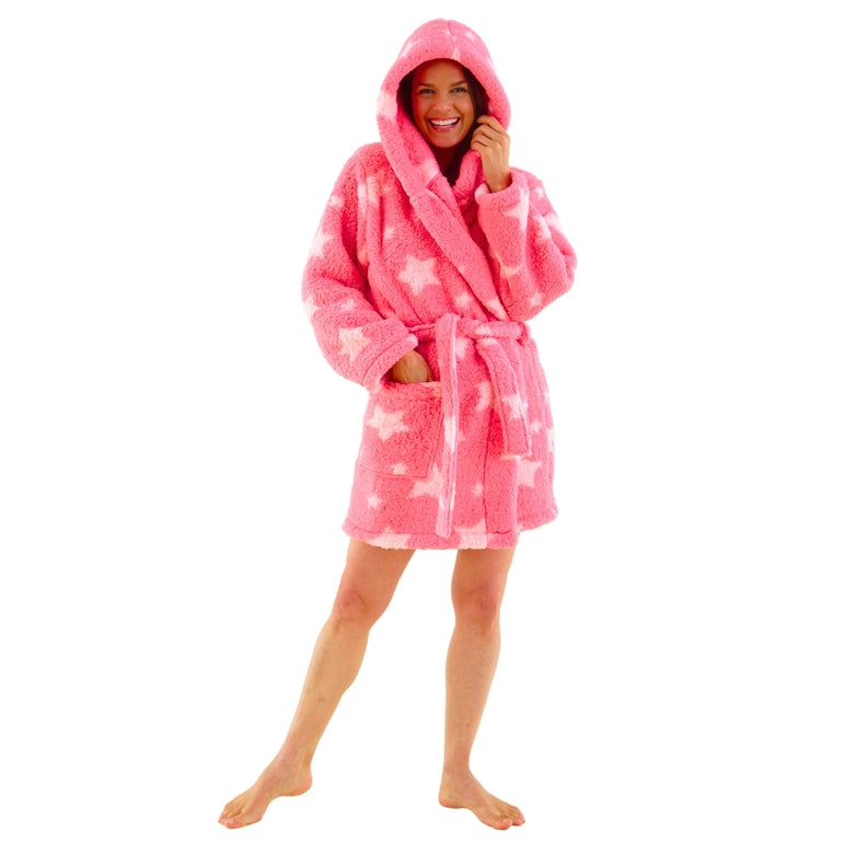 Women's Star Print Teddy Fleece Dressing Gown (14761873899902)