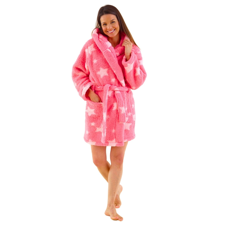 Women's Star Print Teddy Fleece Dressing Gown (14761873899902)