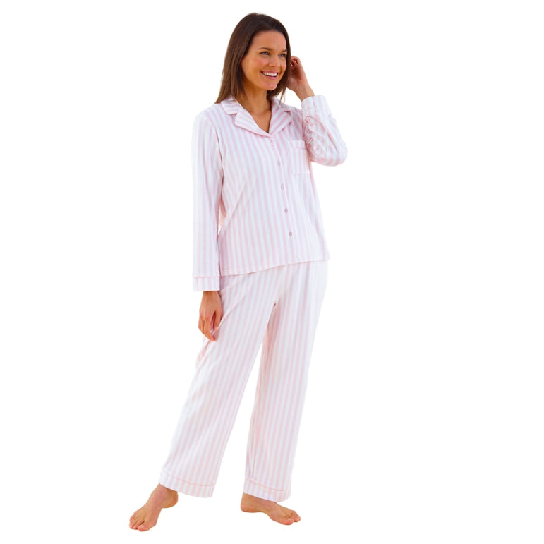 Womens Stripe Print Velour Pyjamas (14762050388350)