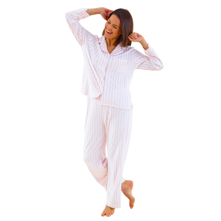 Womens Stripe Print Velour Pyjamas (14762050388350)