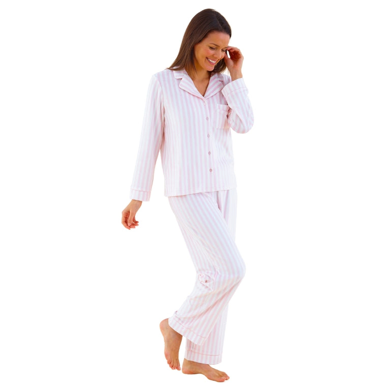 Womens Stripe Print Velour Pyjamas (14762050388350)