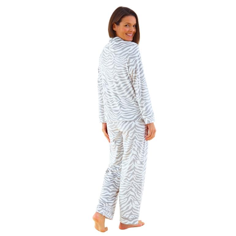 Womens Zebra Print Velour Pyjamas (14762050027902)