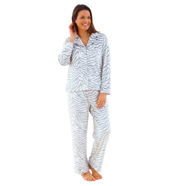 Womens Zebra Print Velour Pyjamas (14762050027902)