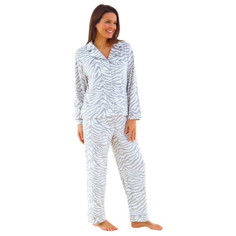 Womens Zebra Print Velour Pyjamas (14762050027902)