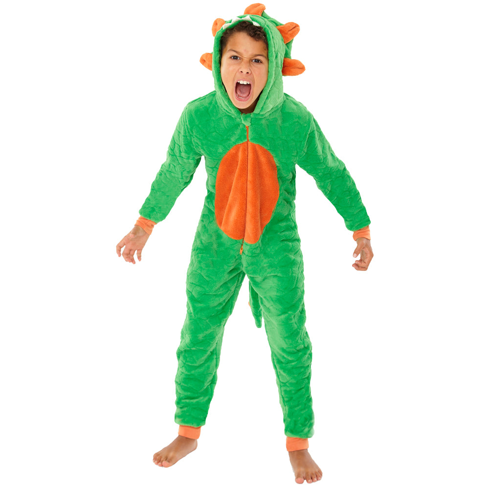 Kids Green Novelty Dinosaur Fleece Onesie (4490631708724)