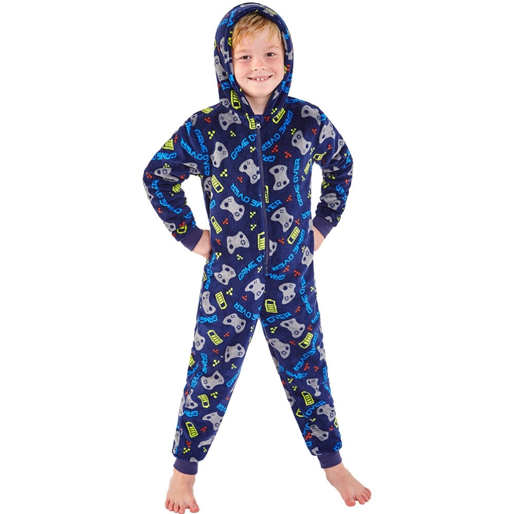 Game Over Print Fleece Onesie (7067188396193)