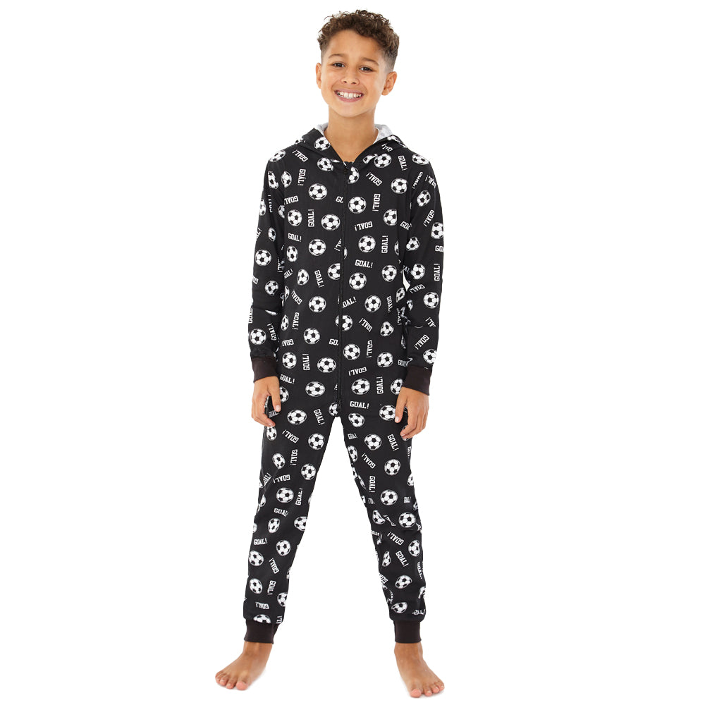 Kids Black Football Print Cotton Onesie (7739648868578)