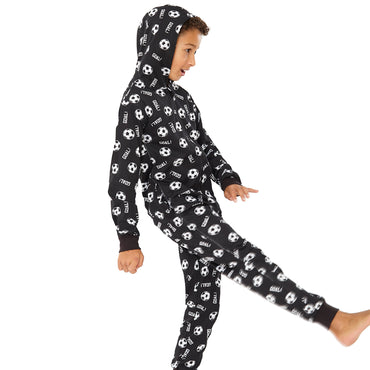 Kids Black Football Print Cotton Onesie (7739648868578)