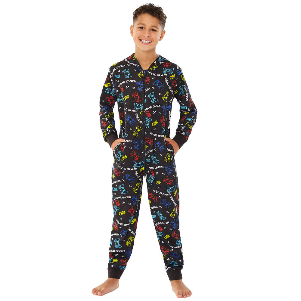 Kids Black Gaming Console Print Cotton Onesie (7739648934114)